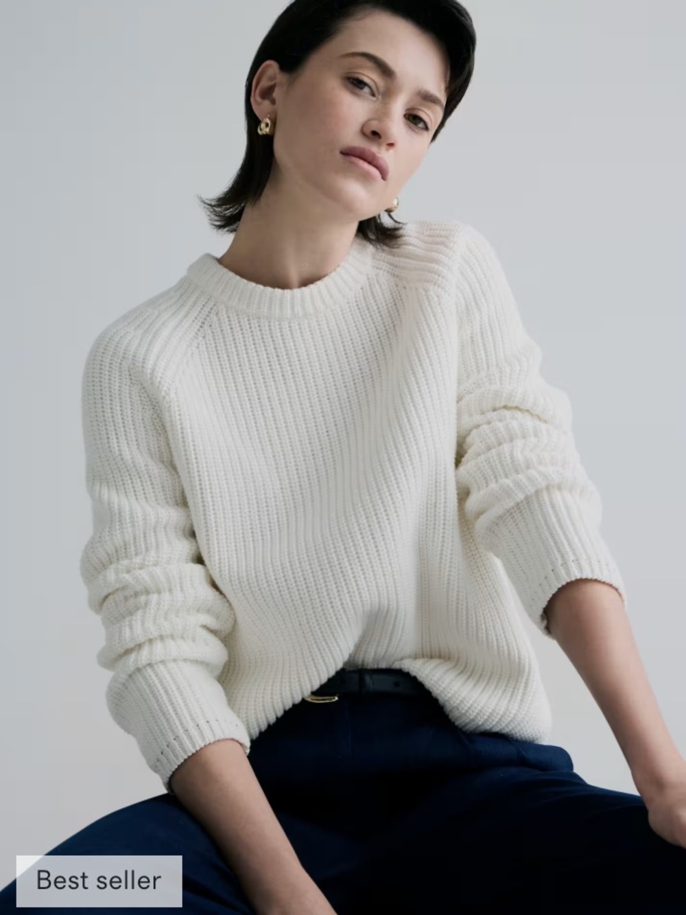Quince Cream Organic Cotton Fisherman Crew Sweater